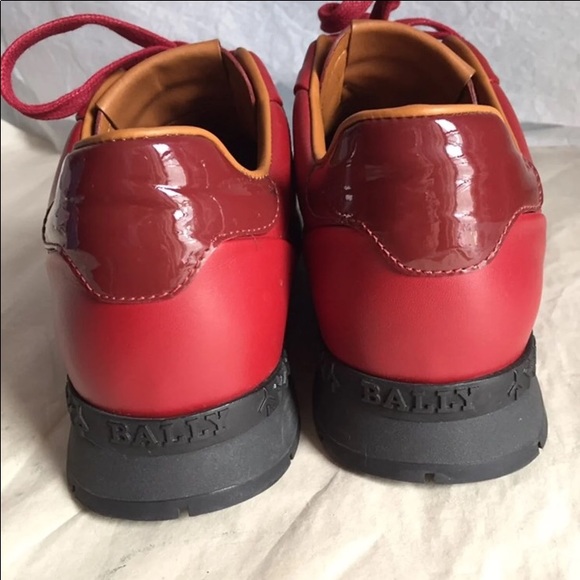 BALLLY MEN’S RED LEATHER SNEAKERS SZ-7/40 - Picture 4 of 8